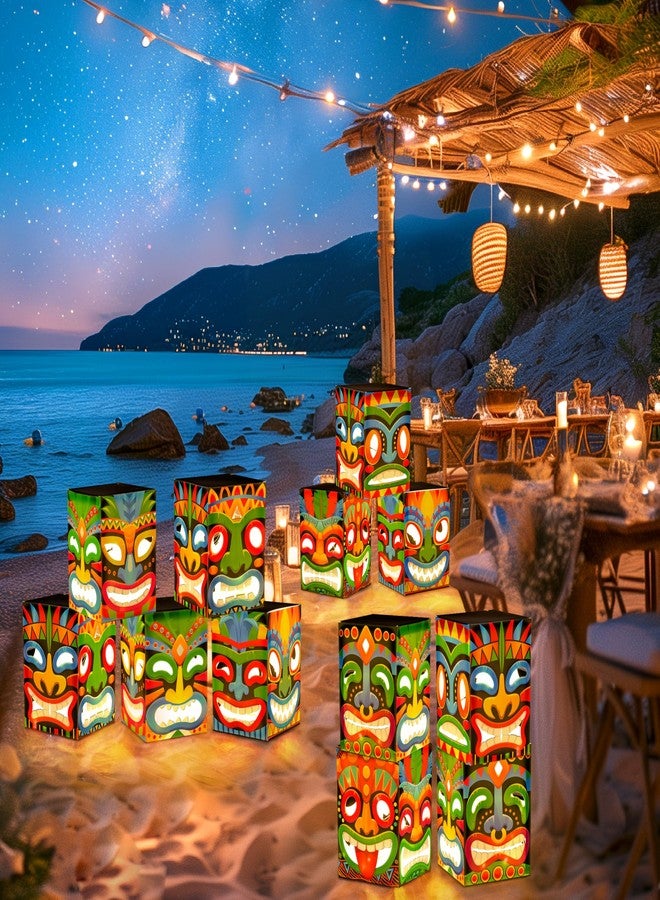 Renbuzhu 12pcs Hawaiian Luau Party Decorations Set - 9.84" x 7.08" Tiki Totem Pole Boxes with String Lights for Aloha Signs, Bar Decor, Tropical Birthday Supplies - Image 3